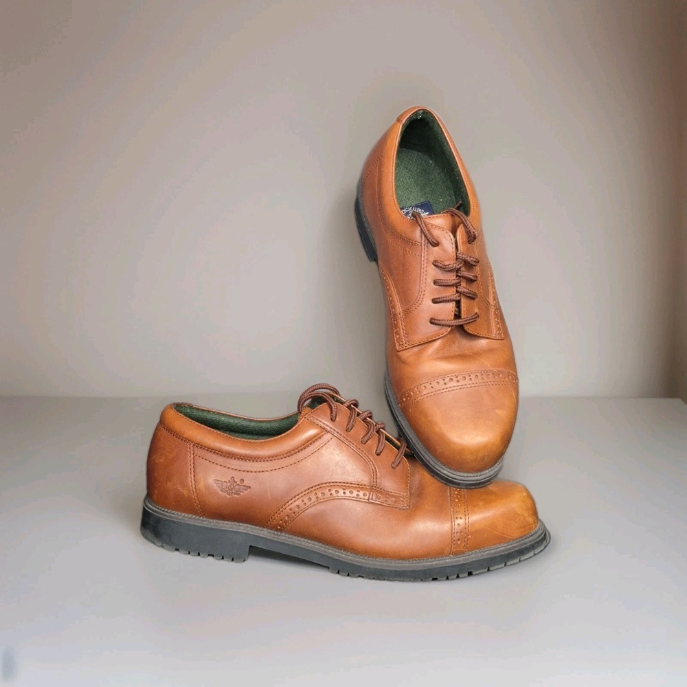 Dockers Shoes Mens Size 10W Brown Leather Cap Toe Oxford Dress Lace Up Comfort
